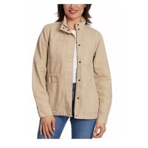 Vintage America Womens 100% Cotton Canvas Mockneck Anorak Jacket Beige, Size XXL
